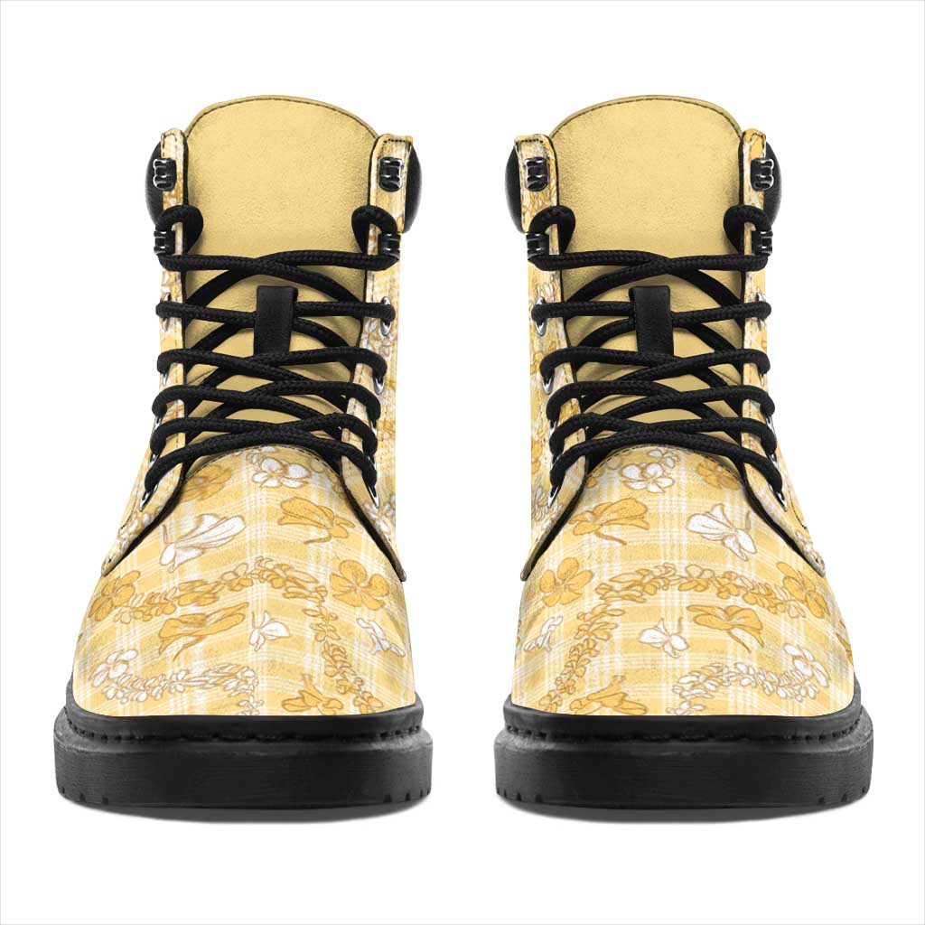 Melemele Aloha Hawaii All Season Boots Plumeria Lei With Palaka Motif LT14 - Polynesian Pride
