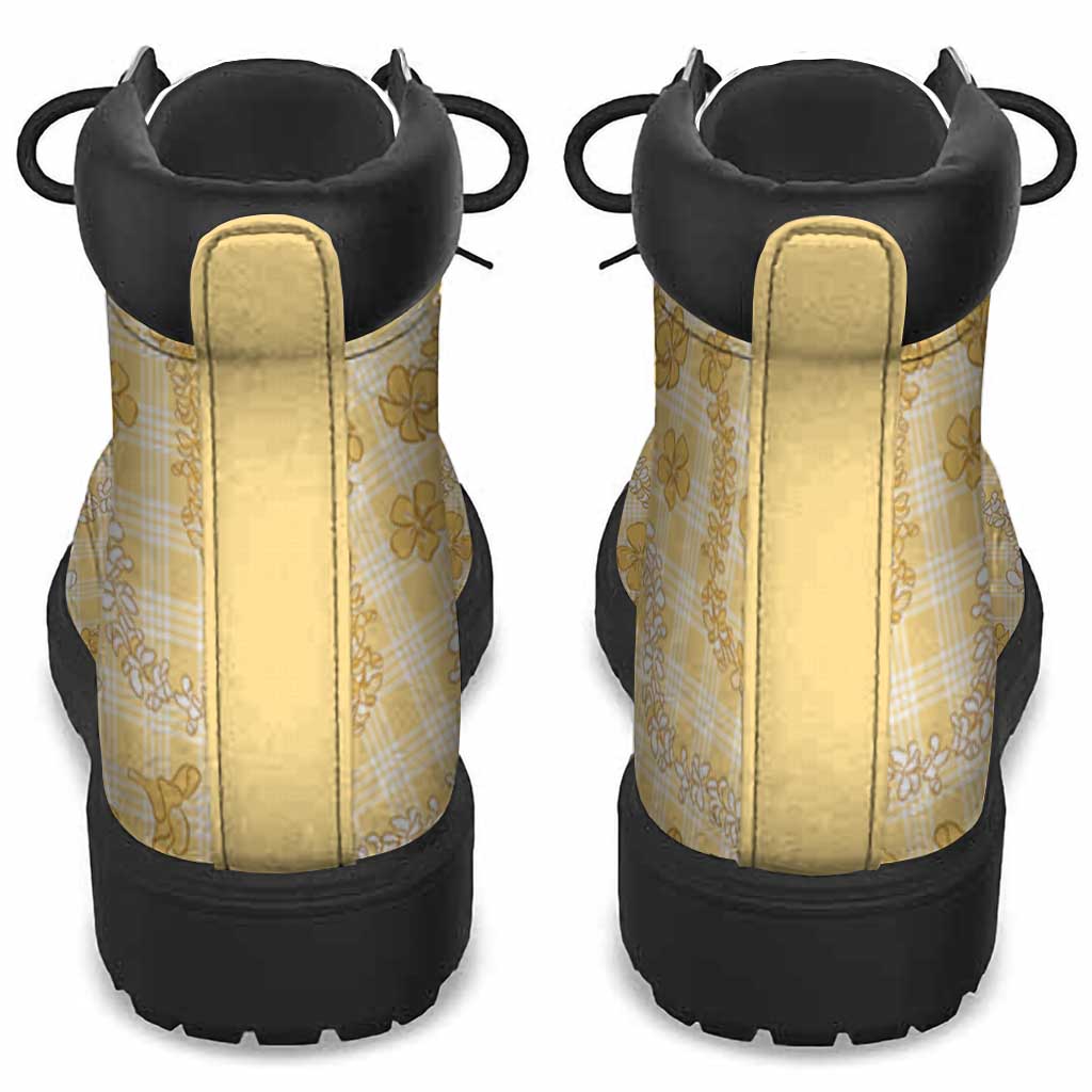 Melemele Aloha Hawaii All Season Boots Plumeria Lei With Palaka Motif LT14 - Polynesian Pride