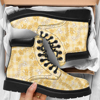Melemele Aloha Hawaii All Season Boots Plumeria Lei With Palaka Motif LT14 Yellow - Polynesian Pride