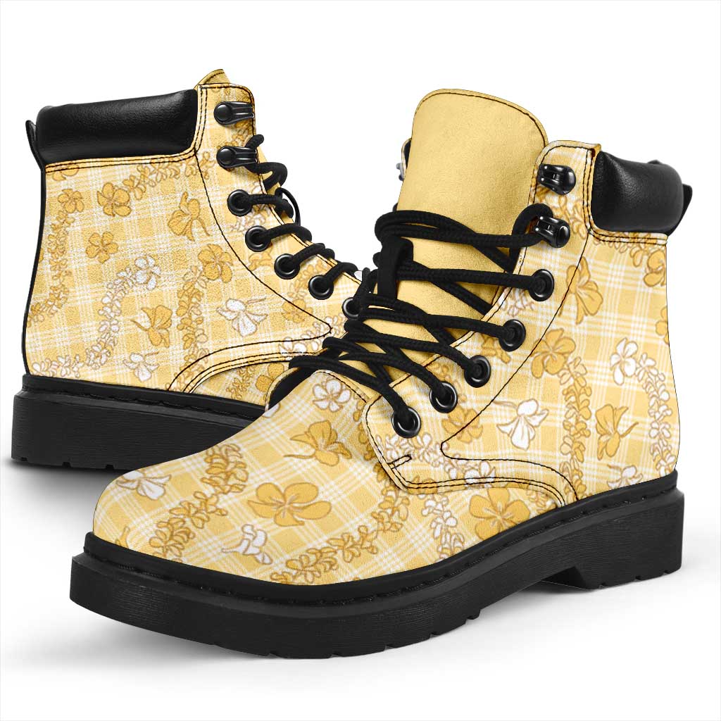 Melemele Aloha Hawaii All Season Boots Plumeria Lei With Palaka Motif LT14 - Polynesian Pride