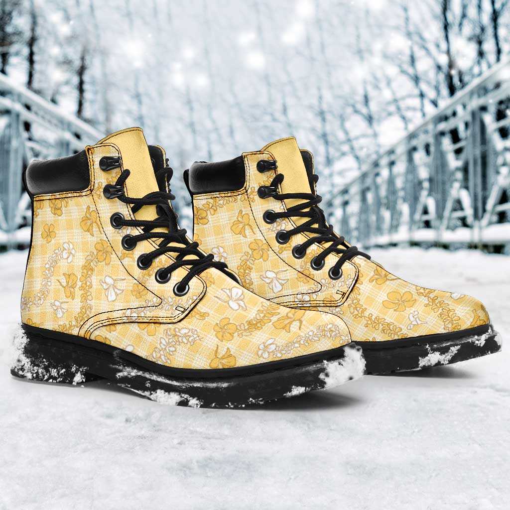 Melemele Aloha Hawaii All Season Boots Plumeria Lei With Palaka Motif LT14 - Polynesian Pride
