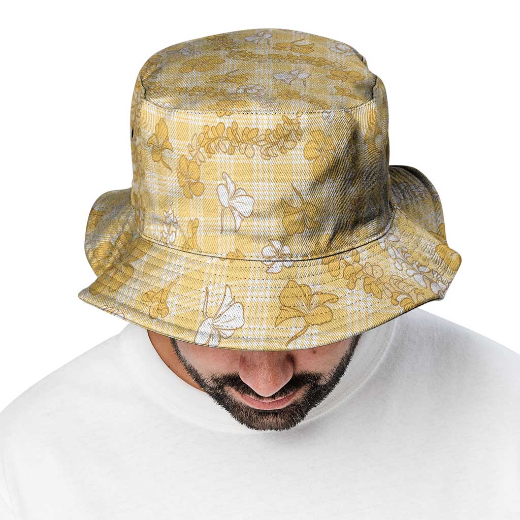 Melemele Aloha Hawaii Bucket Hat Plumeria Lei With Palaka Motif - Polynesian Pride