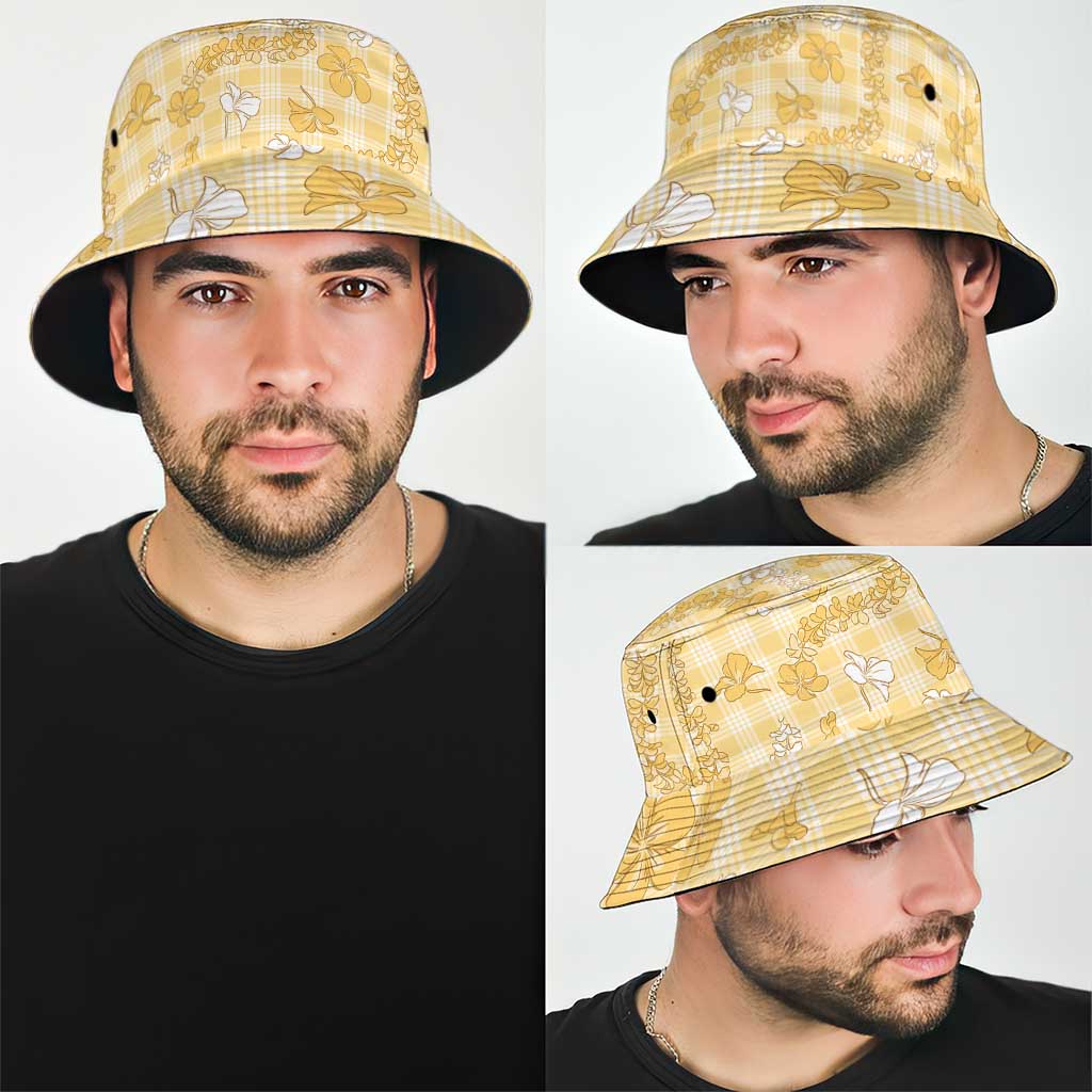 Melemele Aloha Hawaii Bucket Hat Plumeria Lei With Palaka Motif - Polynesian Pride