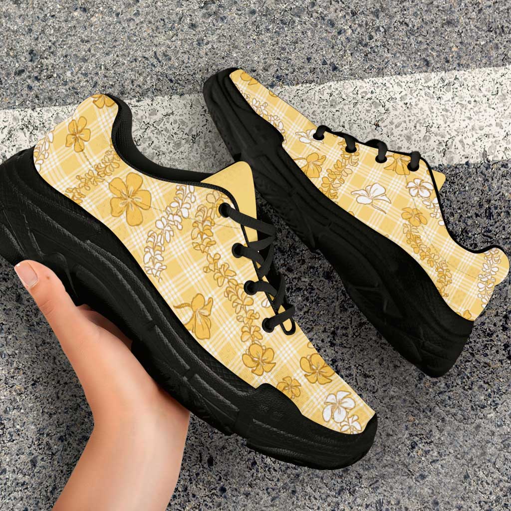 Melemele Aloha Hawaii Chunky Sneakers Plumeria Lei With Palaka Motif - Polynesian Pride