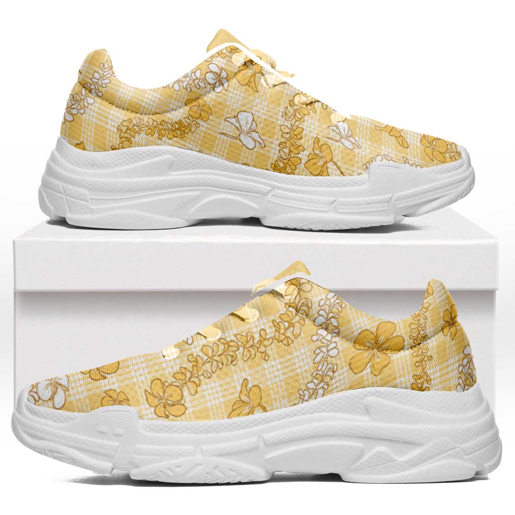 Melemele Aloha Hawaii Chunky Sneakers Plumeria Lei With Palaka Motif - Polynesian Pride