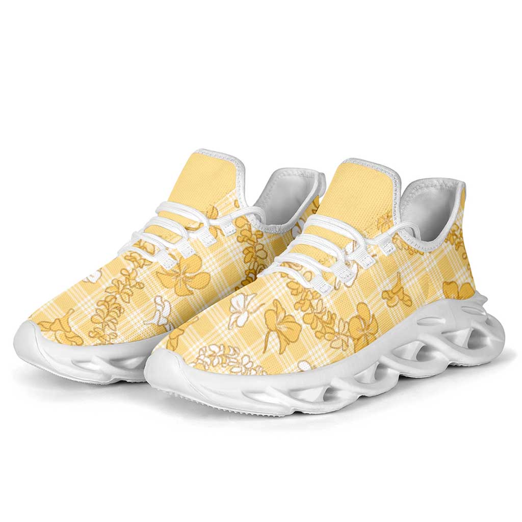 Melemele Aloha Hawaii Clunky Sneakers Plumeria Lei With Palaka Motif - Polynesian Pride