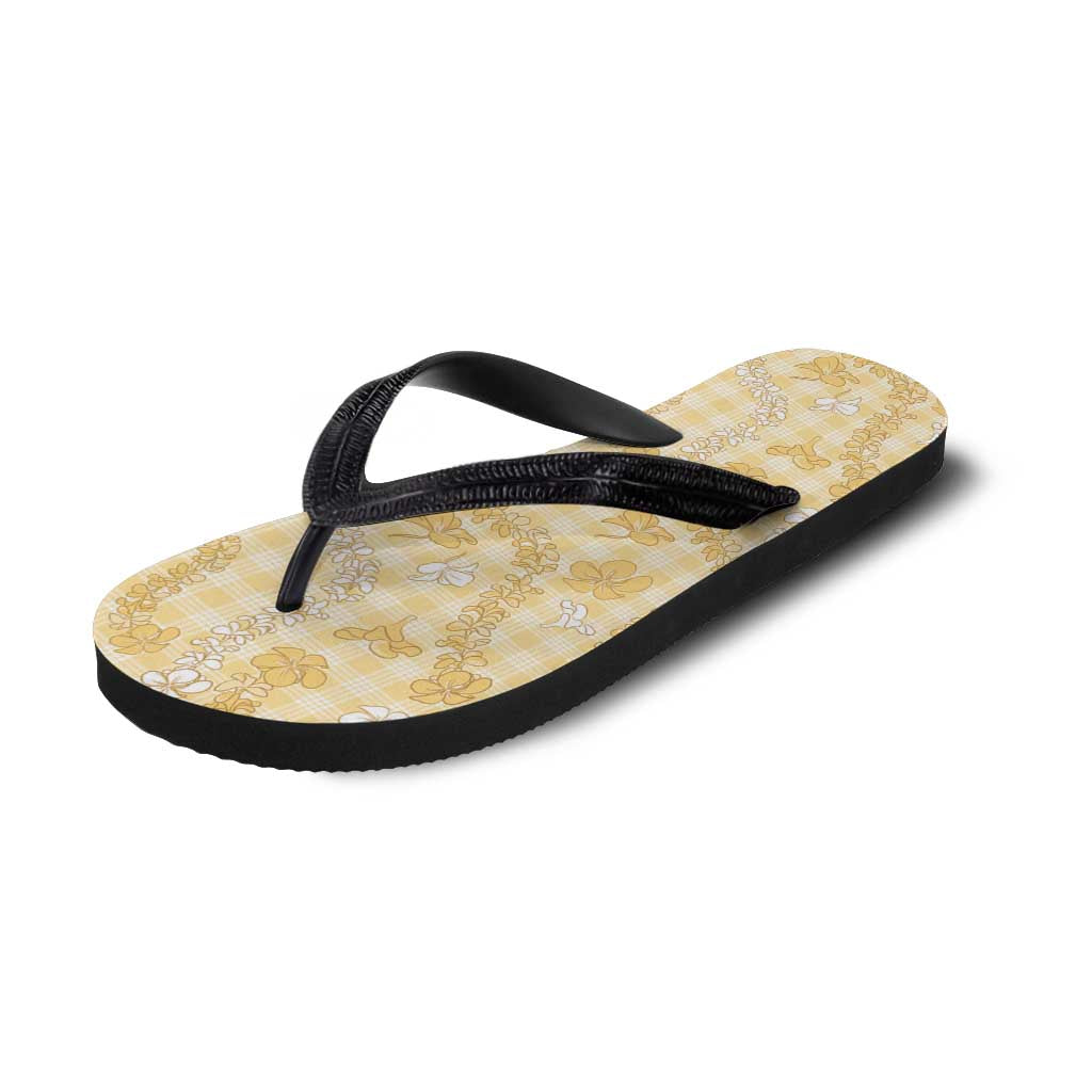 Melemele Aloha Hawaii Flip Flops Plumeria Lei With Palaka Motif - Polynesian Pride