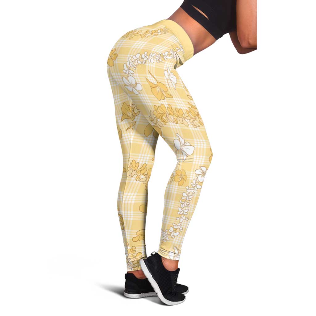 Melemele Aloha Hawaii Leggings Plumeria Lei With Palaka Motif - Polynesian Pride