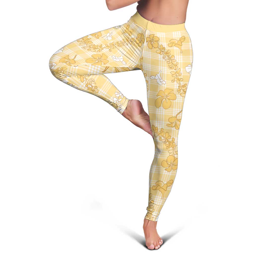 Melemele Aloha Hawaii Leggings Plumeria Lei With Palaka Motif - Polynesian Pride
