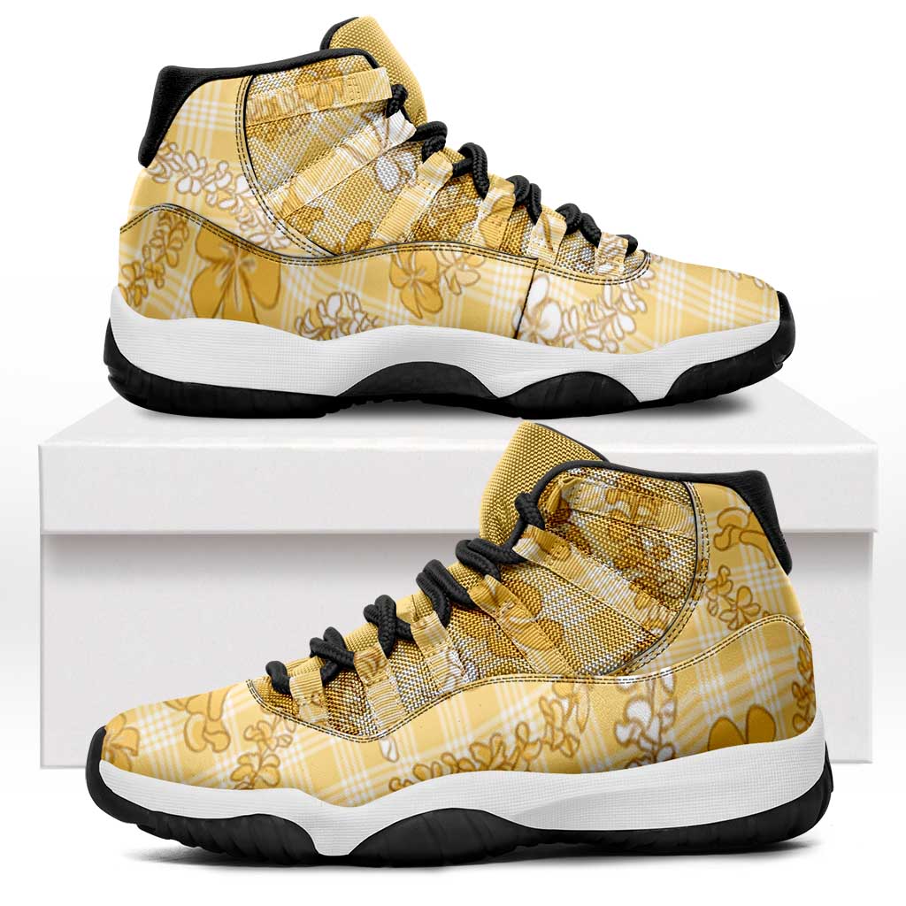 Melemele Aloha Hawaii Sneakers J11 Plumeria Lei With Palaka Motif - Polynesian Pride