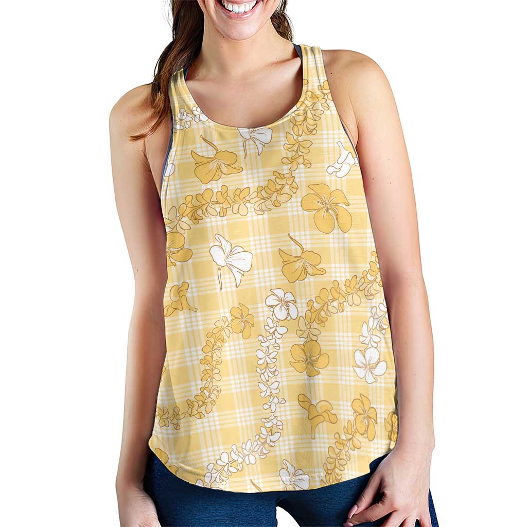Melemele Aloha Hawaii Women Racerback Tank Plumeria Lei With Palaka Motif - Polynesian Pride