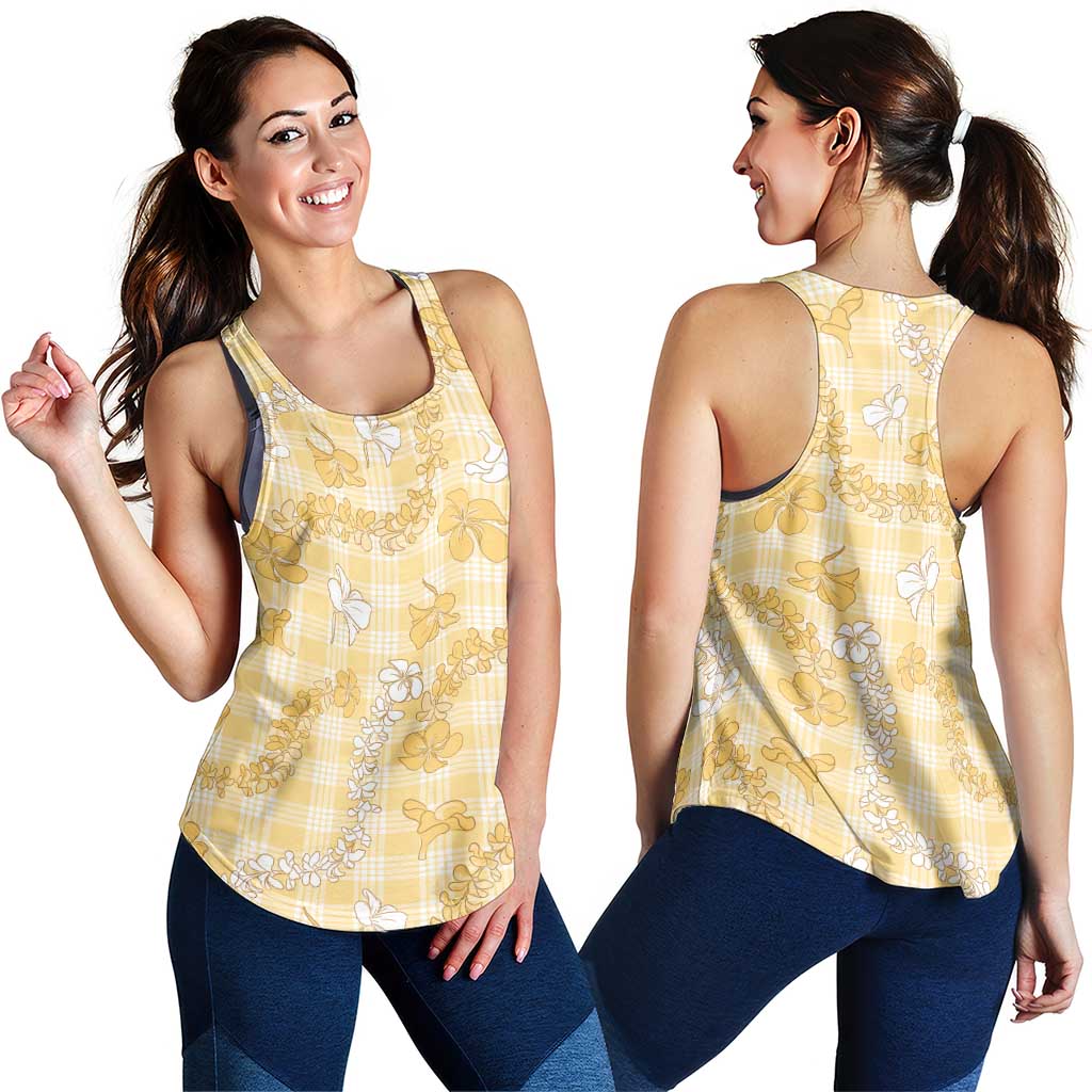 Melemele Aloha Hawaii Women Racerback Tank Plumeria Lei With Palaka Motif - Polynesian Pride