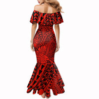 Hawaii Couples Matching Mermaid Dress and Hawaiian Shirt Red Polynesian Tribal Art LT14 - Polynesian Pride