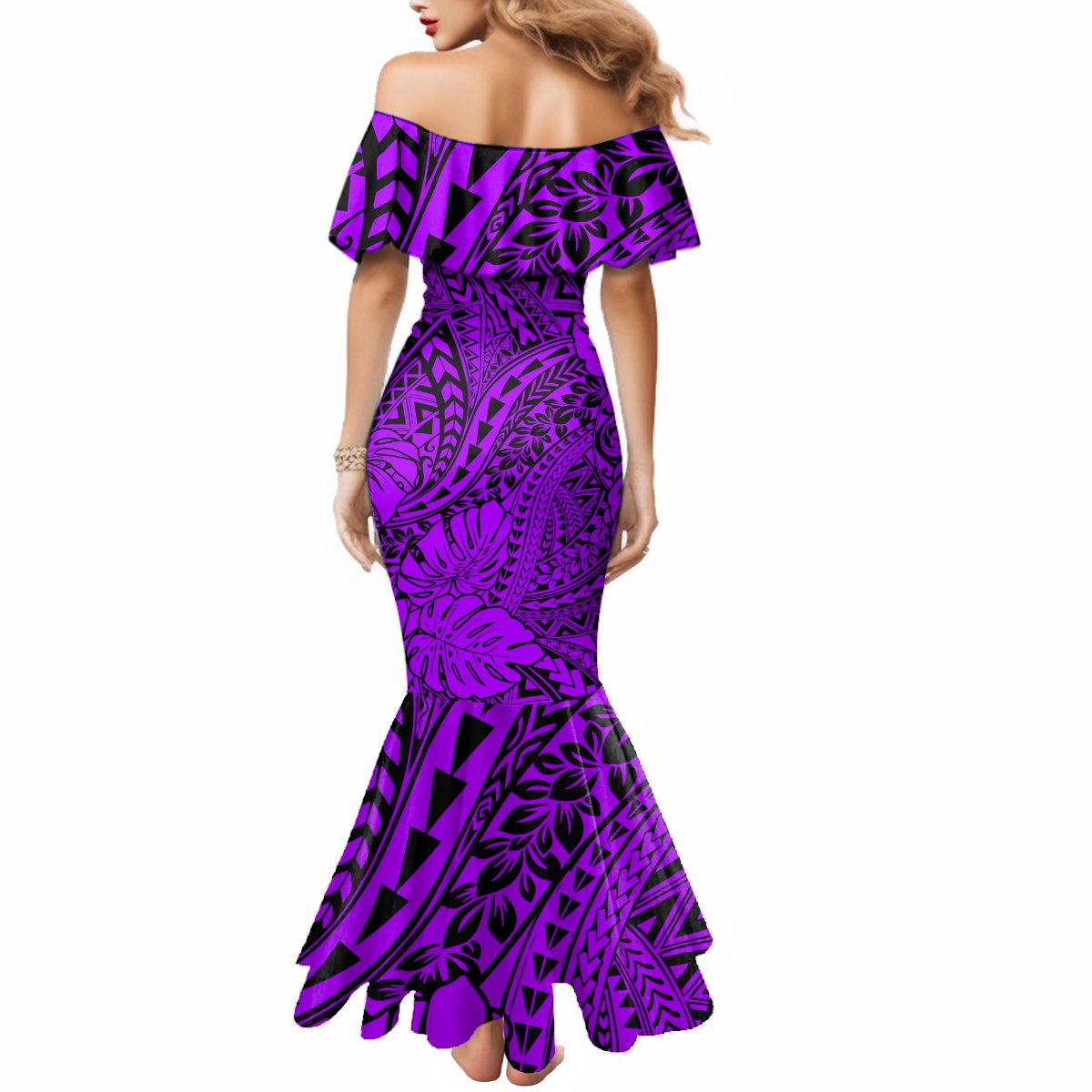 Hawaii Couples Matching Mermaid Dress and Hawaiian Shirt Purple Polynesian Tribal Art LT14 - Polynesian Pride