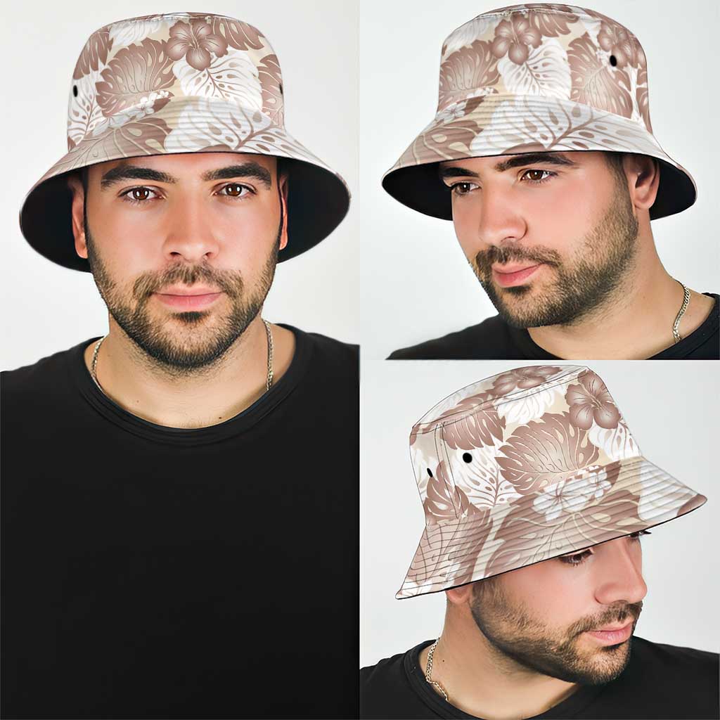 Mocha Mousse Aloha Hawaii Bucket Hat Monstera Hibiscus Plumeria Seamless Vibes - Polynesian Pride