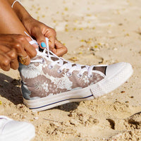 Mocha Mousse Aloha Hawaii High Top Shoes Monstera Hibiscus Plumeria Seamless Vibes - Polynesian Pride