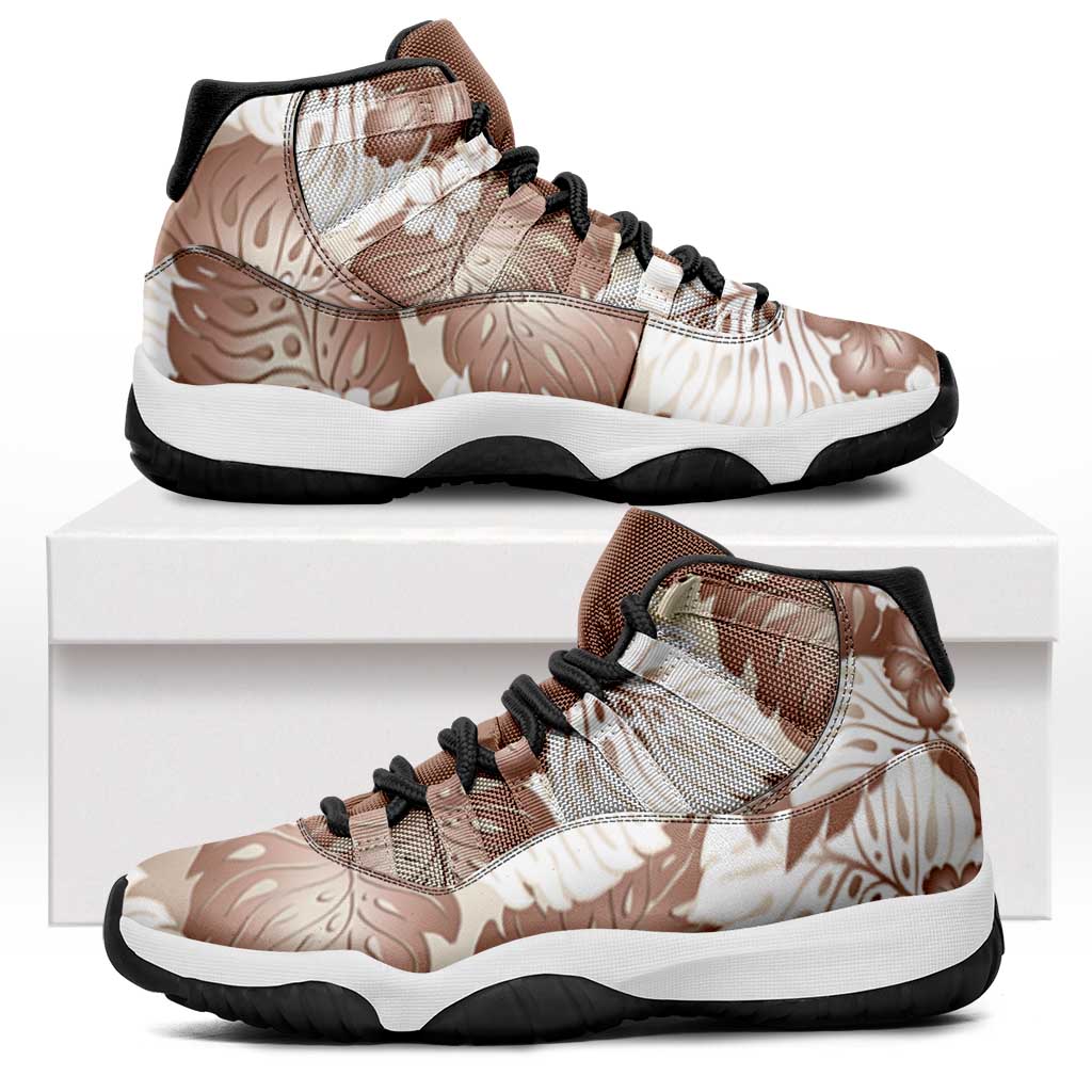 Mocha Mousse Aloha Hawaii Sneakers J11 Monstera Hibiscus Plumeria Seamless Vibes - Polynesian Pride
