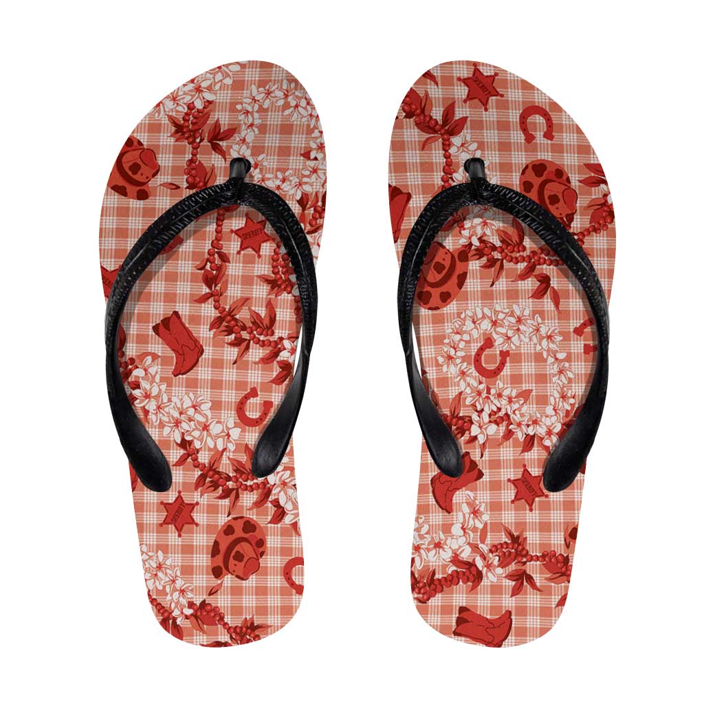 Mokihana Maile Ilima Leis Paniolo Palaka Flip Flops Hawaiian Ulaula Spirit LT9 Red - Polynesian Pride