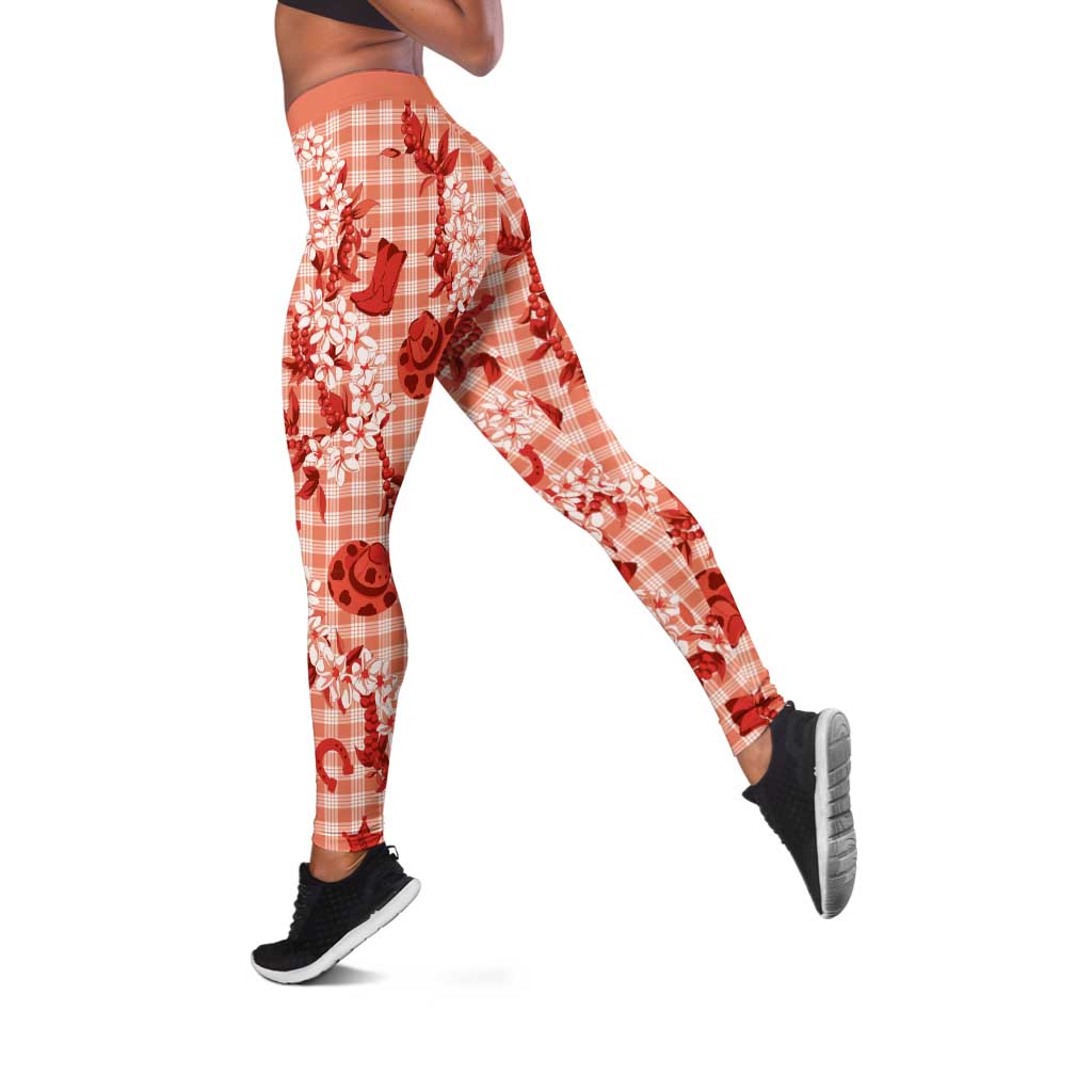 Mokihana Maile Ilima Leis Paniolo Palaka Leggings Hawaiian Ulaula Spirit - Polynesian Pride