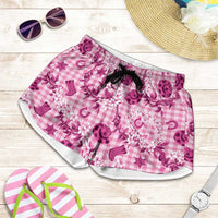 Mokihana Maile Ilima Leis Paniolo Palaka Shorts for Women Hawaiian Omaomo Ulaula Spirit LT9 Pink - Polynesian Pride