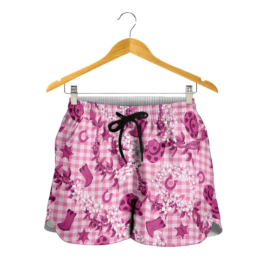 Mokihana Maile Ilima Leis Paniolo Palaka Shorts for Women Hawaiian Omaomo Ulaula Spirit LT9 - Polynesian Pride