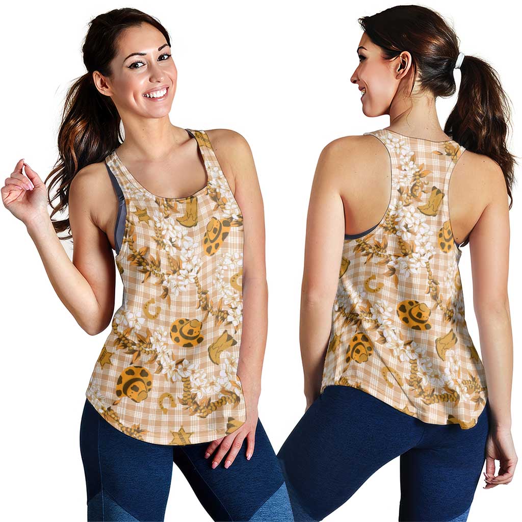 Mokihana Maile Ilima Leis Paniolo Palaka Women Racerback Tank Hawaiian Kula Spirit - Polynesian Pride