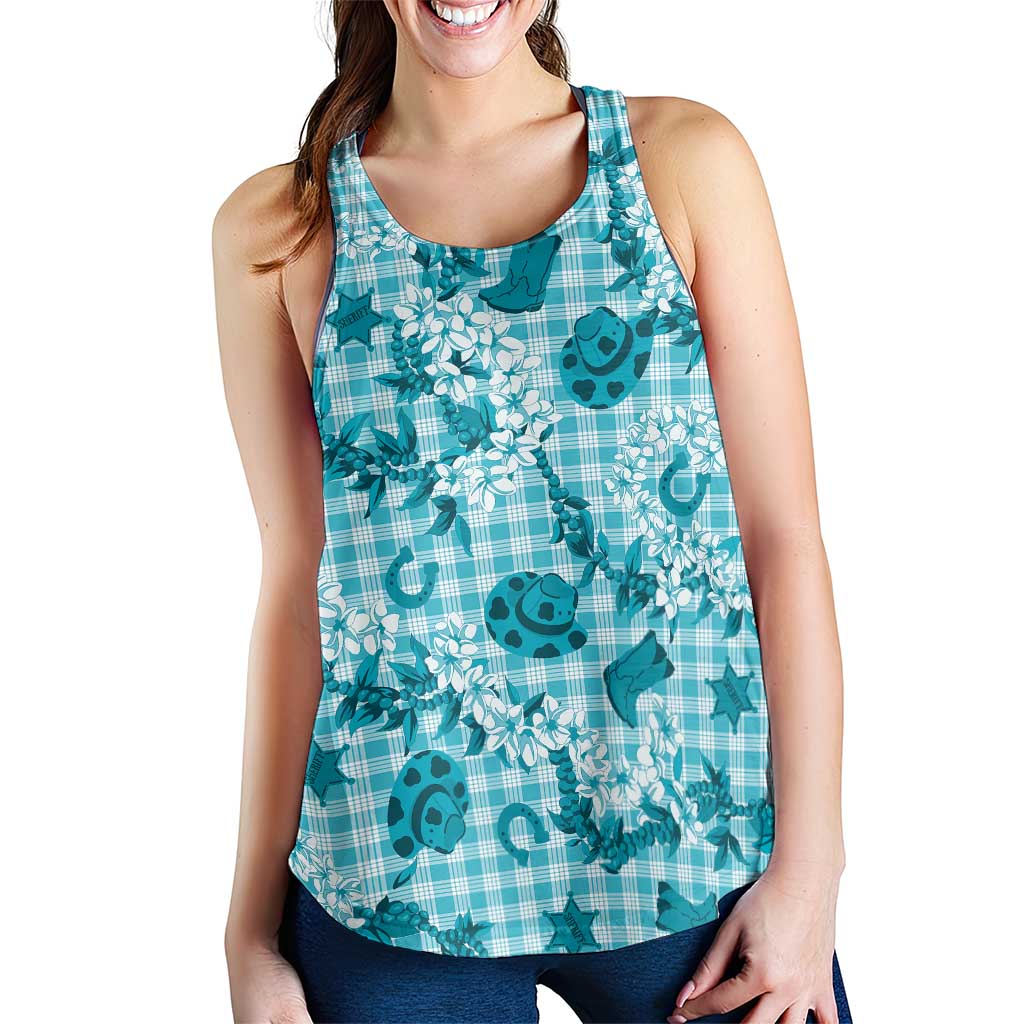 Mokihana Maile Ilima Leis Paniolo Palaka Women Racerback Tank Hawaiian Polu Opa Spirit LT9 - Polynesian Pride