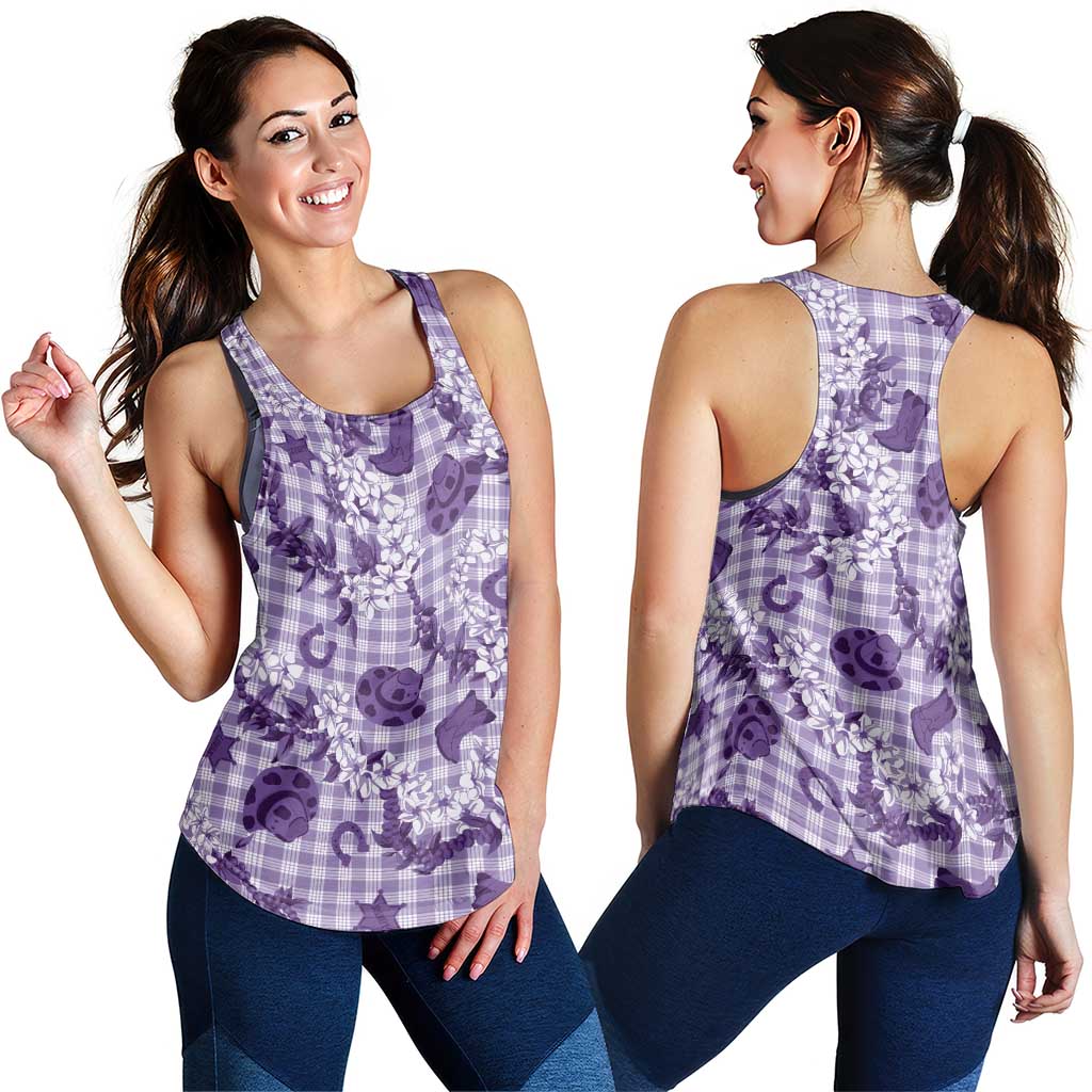 Mokihana Maile Ilima Leis Paniolo Palaka Women Racerback Tank Hawaiian Poni Spirit - Polynesian Pride