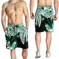 Monstera Plumeria Flowers Green Shorts for Men Polynesian Pattern