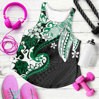 Monstera Plumeria Flowers Green Women Racerback Tank Polynesian Pattern