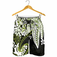 Monstera Plumeria Flowers Olive Green Shorts for Men Polynesian Pattern