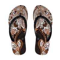 Monstera Plumeria Flowers Orange Flip Flops Polynesian Pattern