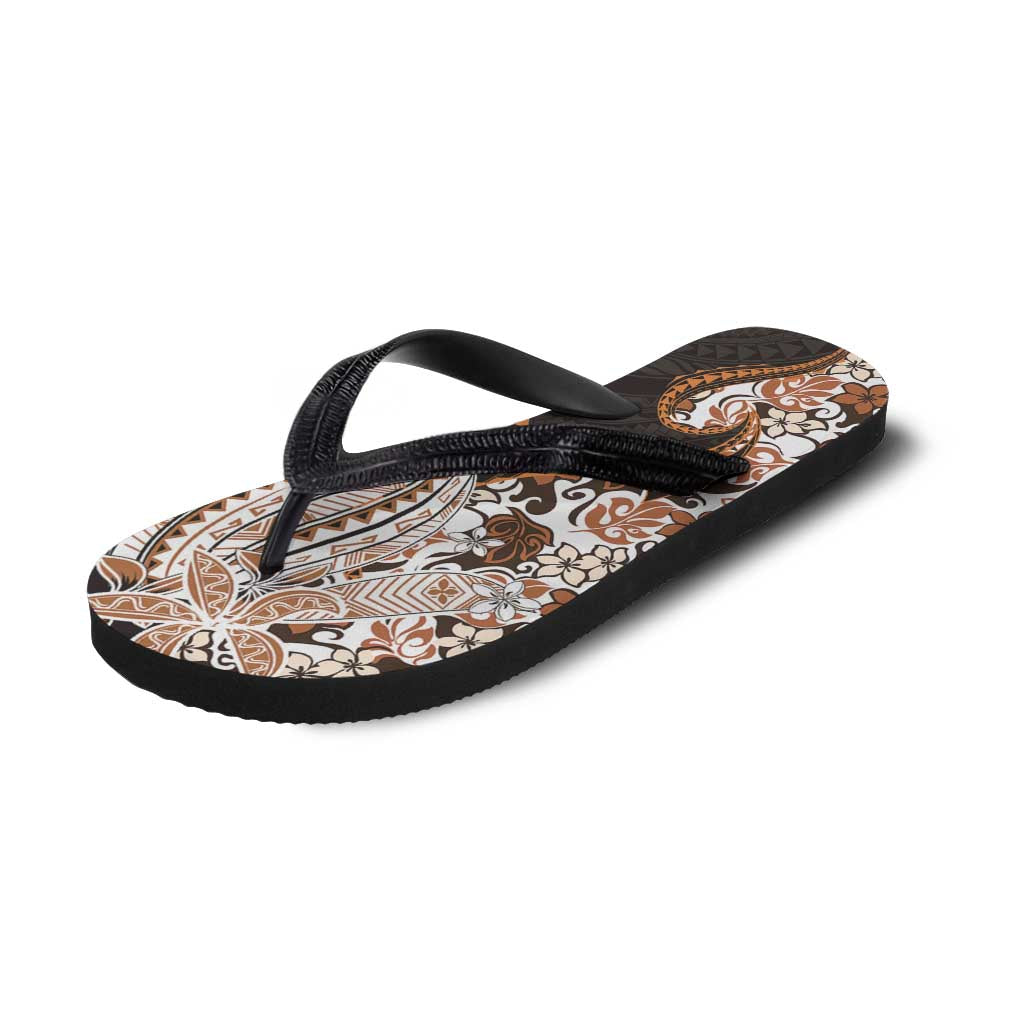 Monstera Plumeria Flowers Orange Flip Flops Polynesian Pattern
