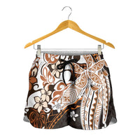 Monstera Plumeria Flowers Orange Shorts for Women Polynesian Pattern