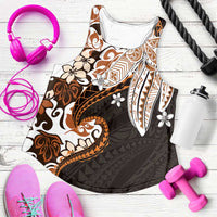Monstera Plumeria Flowers Orange Women Racerback Tank Polynesian Pattern