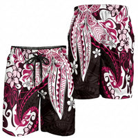 Monstera Plumeria Flowers Pink Shorts for Men Polynesian Pattern