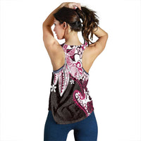 Monstera Plumeria Flowers Pink Women Racerback Tank Polynesian Pattern