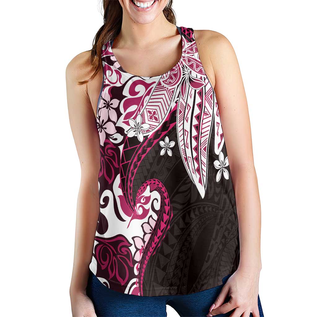 Monstera Plumeria Flowers Pink Women Racerback Tank Polynesian Pattern