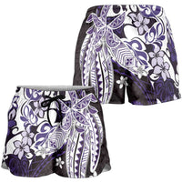 Monstera Plumeria Flowers Purple Shorts for Women Polynesian Pattern