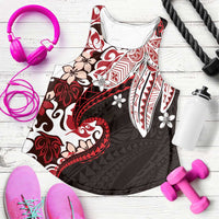 Monstera Plumeria Flowers Red Women Racerback Tank Polynesian Pattern