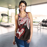 Monstera Plumeria Flowers Red Women Racerback Tank Polynesian Pattern