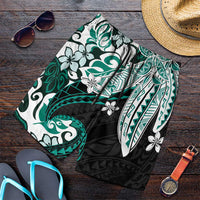 Monstera Plumeria Flowers Teal Shorts for Men Polynesian Pattern