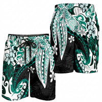 Monstera Plumeria Flowers Teal Shorts for Men Polynesian Pattern