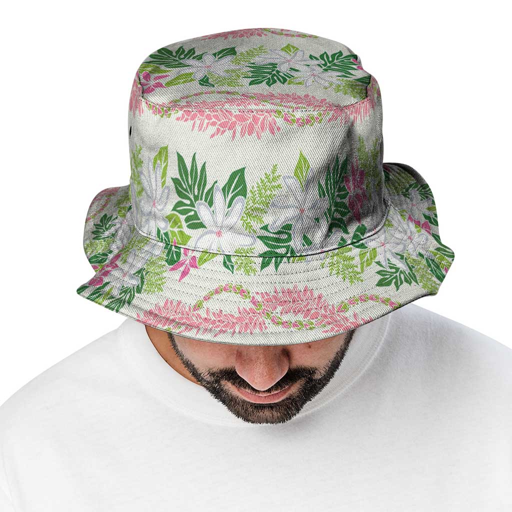 Monstera Tiare Plumeria Lei Pattern Bucket Hat Green Version LT01 - Polynesian Pride