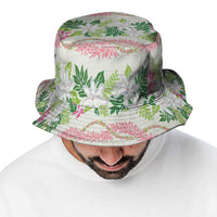 Monstera Tiare Plumeria Lei Pattern Bucket Hat Green Version LT01 - Polynesian Pride