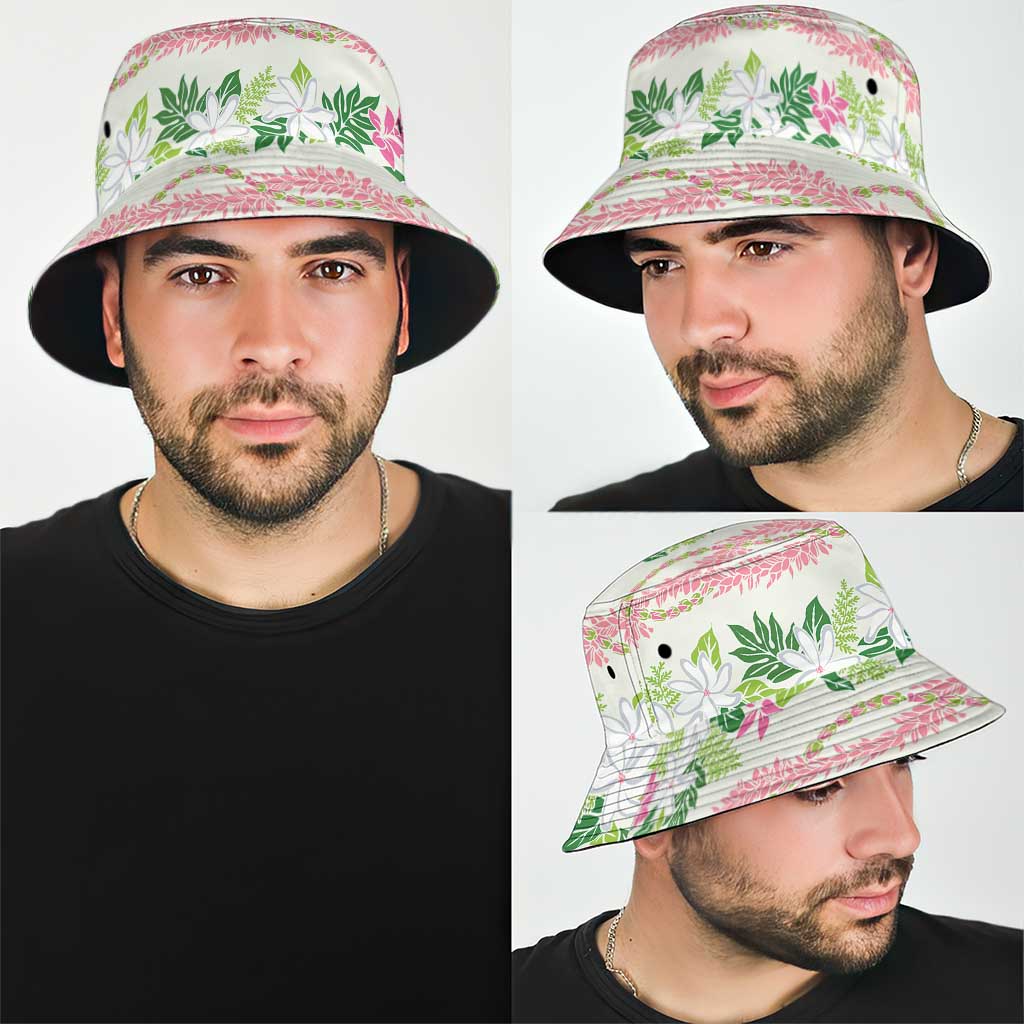 Monstera Tiare Plumeria Lei Pattern Bucket Hat Green Version LT01 - Polynesian Pride
