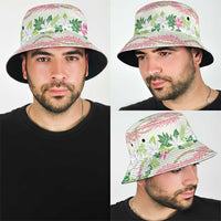 Monstera Tiare Plumeria Lei Pattern Bucket Hat Green Version LT01 - Polynesian Pride