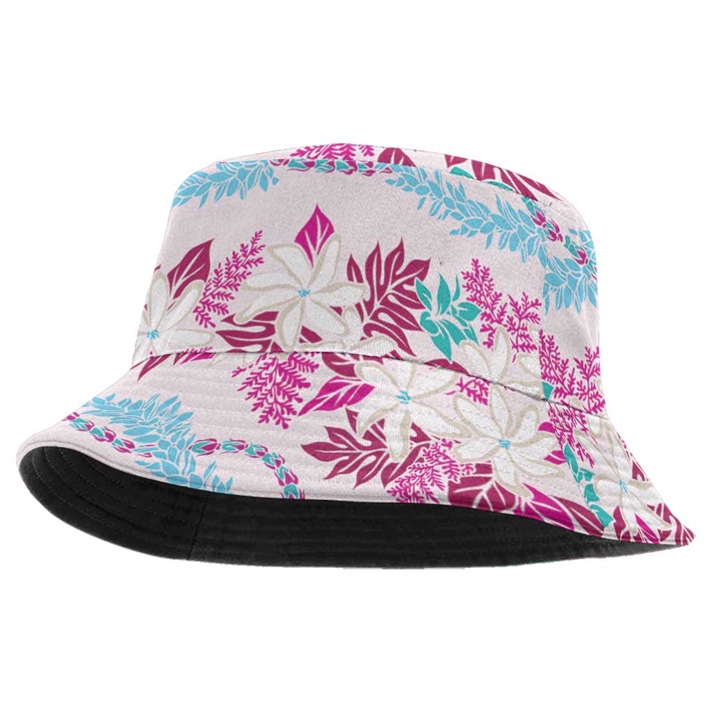 Monstera Tiare Plumeria Lei Pattern Bucket Hat Pink Version LT01 One Size Pink - Polynesian Pride