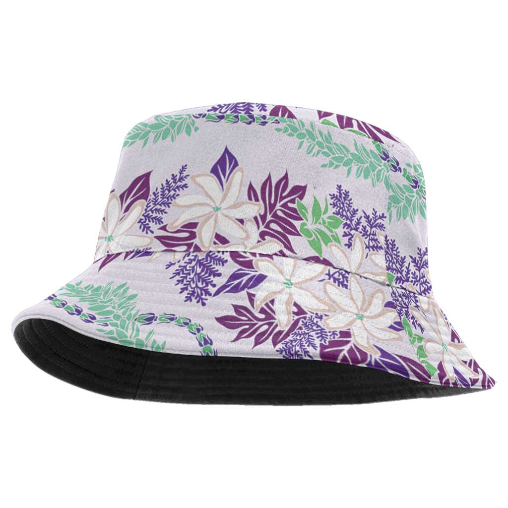 Monstera Tiare Plumeria Lei Pattern Bucket Hat Purple Version