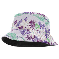 Monstera Tiare Plumeria Lei Pattern Bucket Hat Purple Version